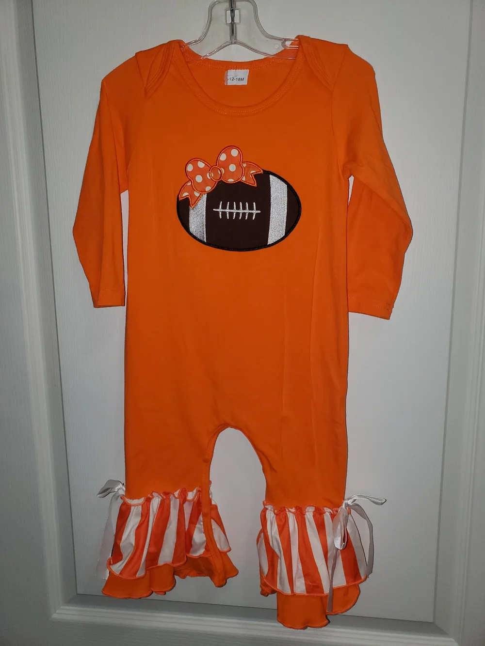 Girls Tennesse Orange Football Ruffle One-Piece Romper 12/18m